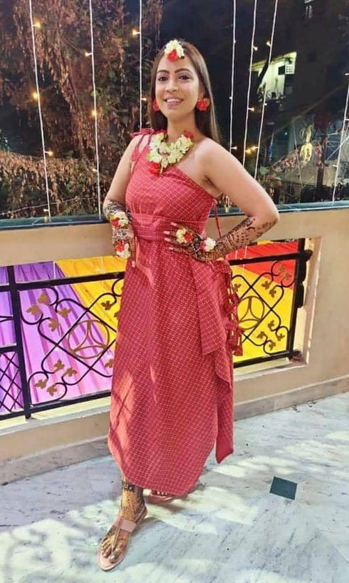 Red One Sided Kaftan and Belt